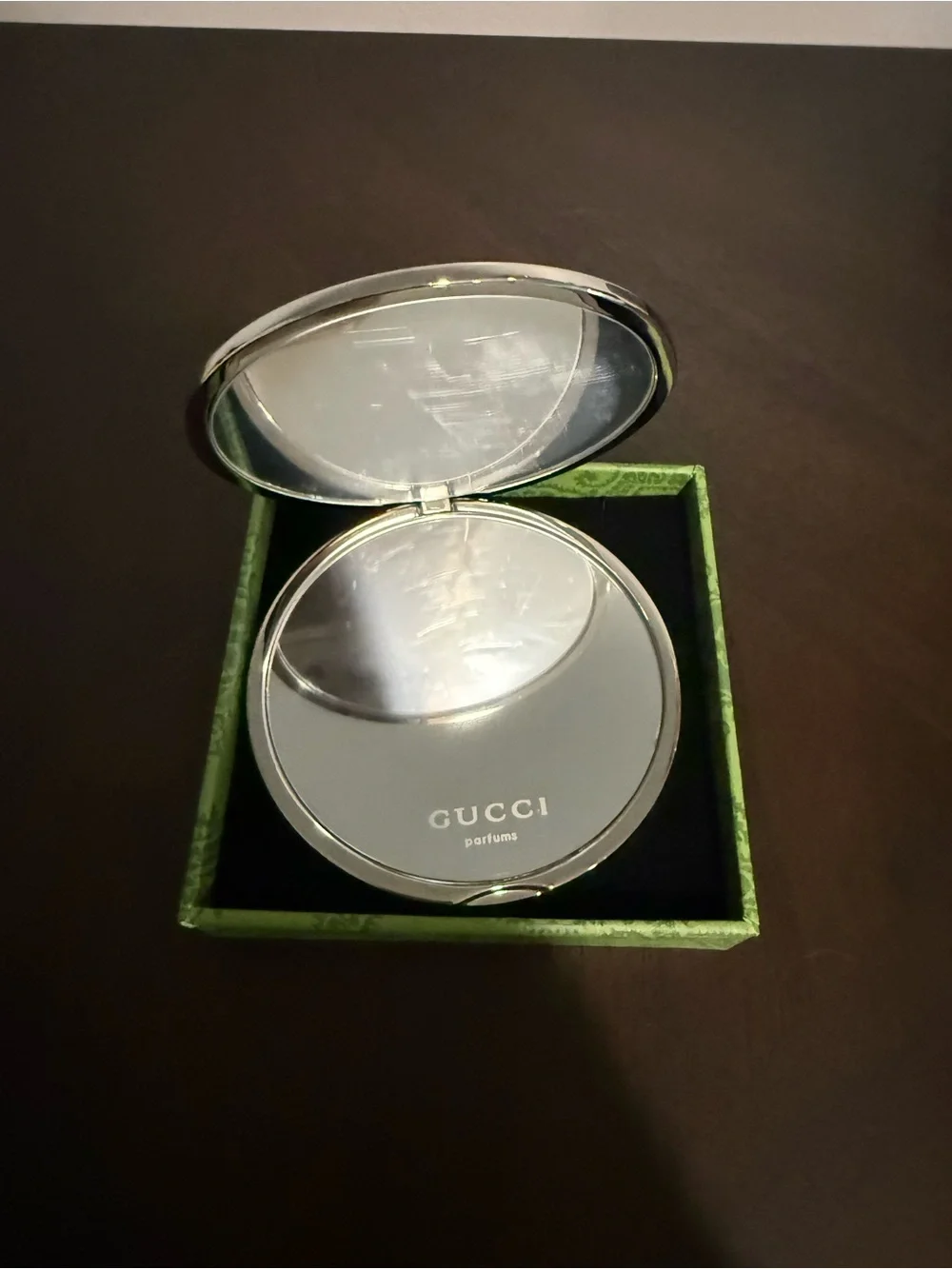 Gucci Silver Compact Mirror with Green Box